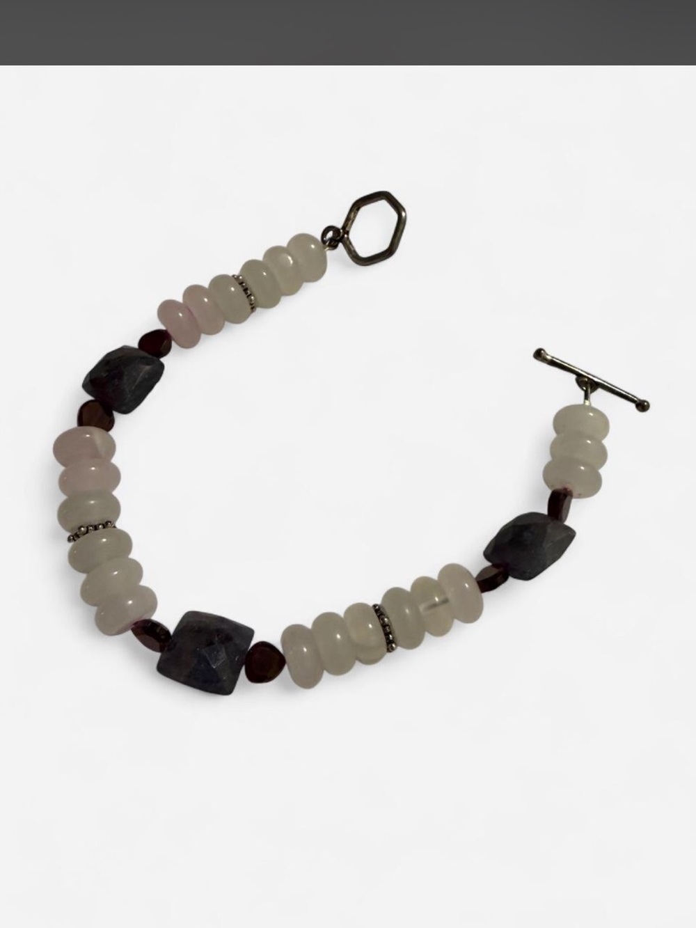 Elegant rose quartz Beaded Toggle Bracelet with Dark Accent Stones